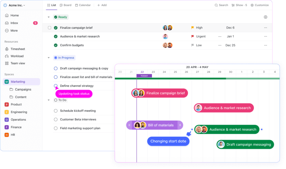 Interface do ClickUp em destaque